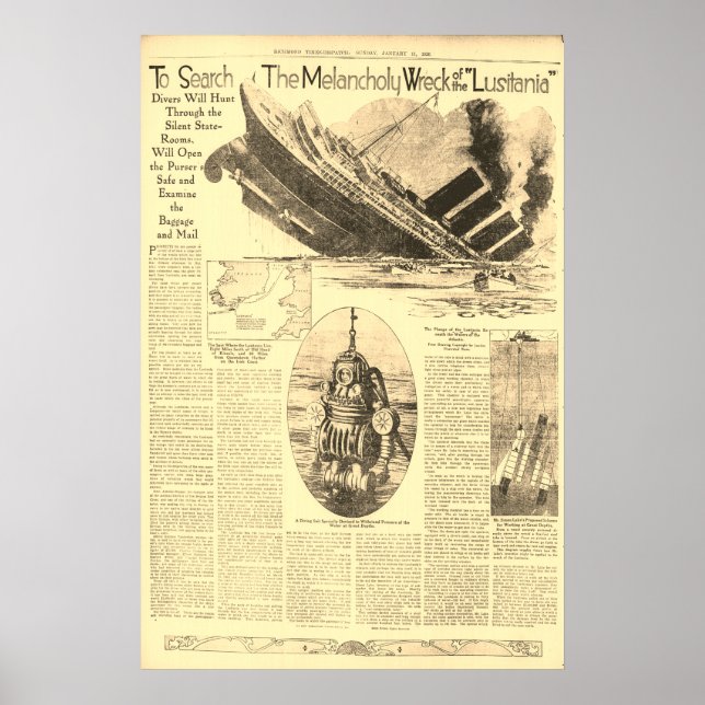 Poster Épave du journal Lusitania (Devant)