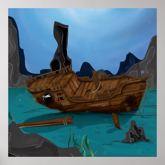 Poster Épave sous l'eau (Devant)