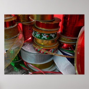 Poster Épaves de Noël Ruban Holiday Rouge et or