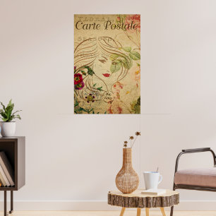 Poster Ephemera French Postcard Line Art of Woman