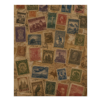 Poster Éphémère Philatélique de Timbre Postal Ancien