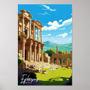 Poster Ephèse Turquie vintage lieu de voyage illustration