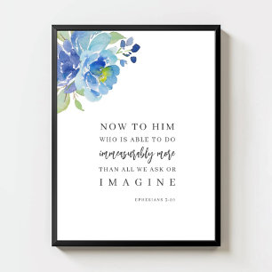 Poster Ephésiens 3:20 Aquarelle Verset Biblique Floral Bl