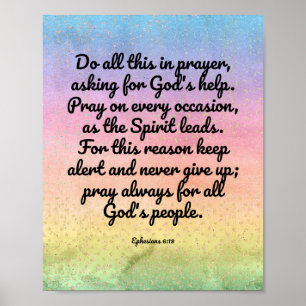 Poster Éphésiens 6:18 arc-en-ciel Bible Verse Prière