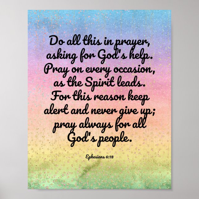Poster Éphésiens 6:18 arc-en-ciel Bible Verse Prière (Devant)