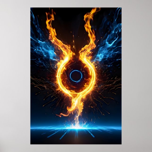 Poster Epic Elemental Magic Ring Blue Orange Fire (Devant)