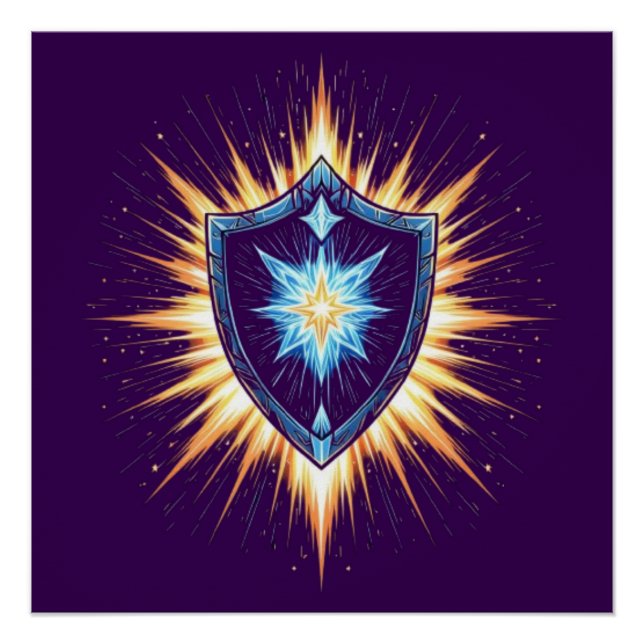 Poster Epic Fantasy Shield with Radiant Energy Burst – Ma (Devant)