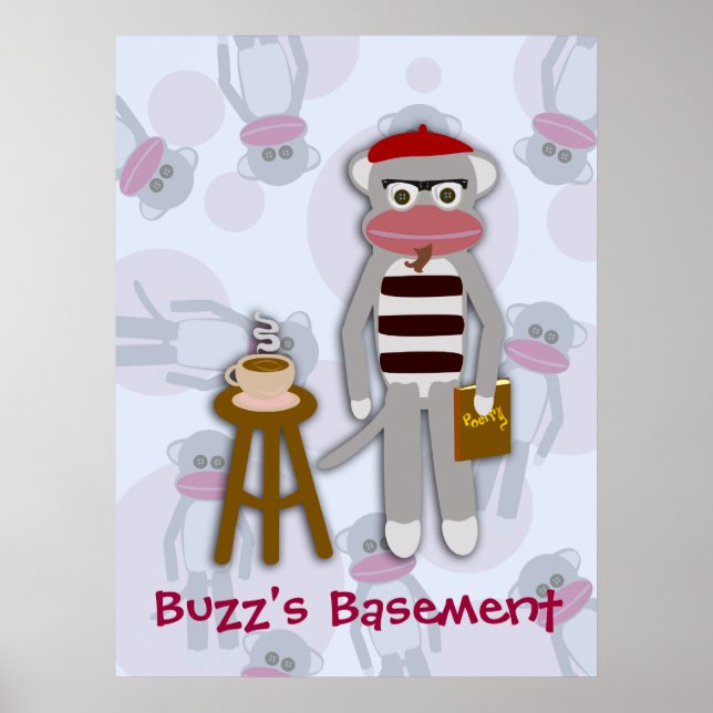 Poster Epic Funny Retro Cool Beatnik Sock Monkey Dessin (Devant)