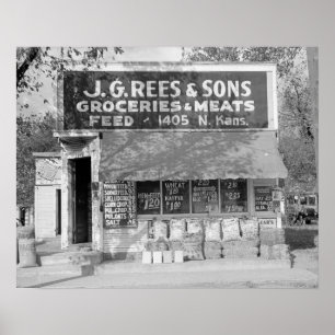 Poster Épicerie et alimentation, 1938. Photo vintage