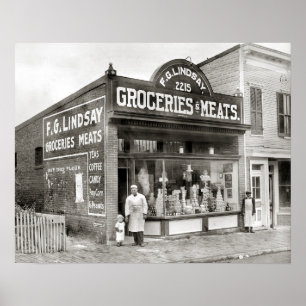 Poster Épicerie & Marché de Viande, 1916. Photo Vintage