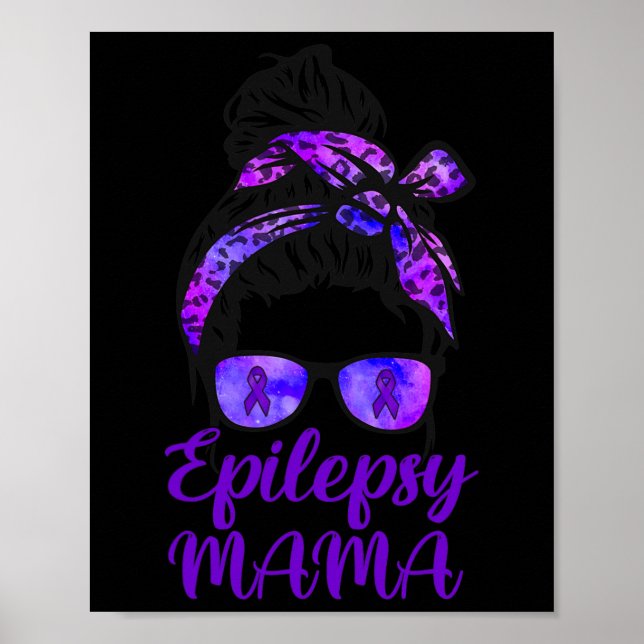 Poster Epilepsie Mama Messy Bun Cheveux Gles Bandana Purp (Devant)