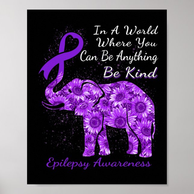 Poster Epilepsy Awareness Sunflower Elephant Be Kind  (Devant)