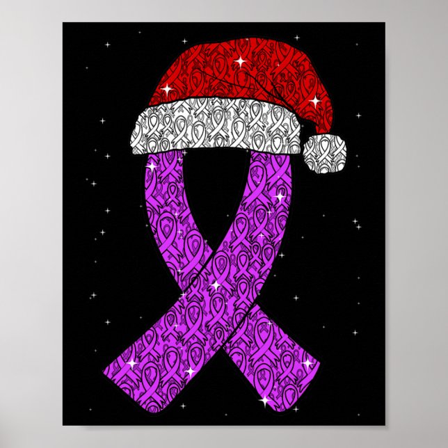 Poster Epilepsy Christmas Hat Purple Awareness Ribbon Sei (Devant)