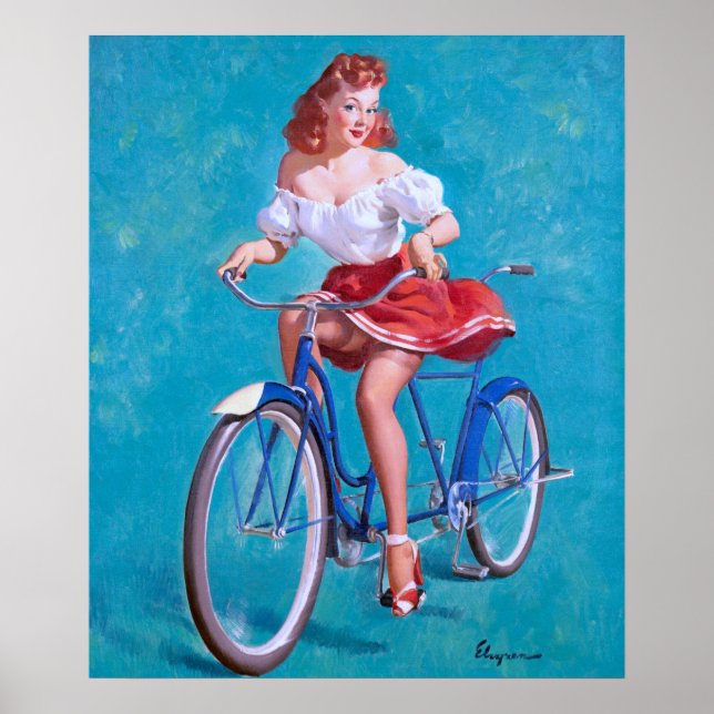Poster Épingle de fille de vélo vers le haut (Devant)