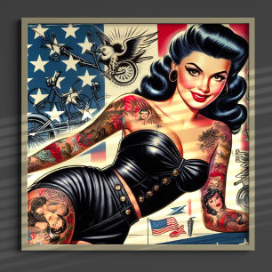 Poster Épingle en cuir tatoué vintage vers le haut