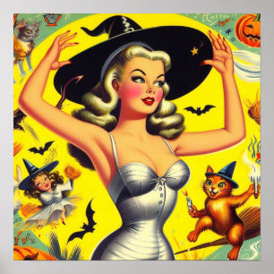 Poster Épingle rétro Halloween sorcière
