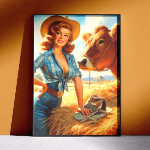 Poster Épinglette de cowgirl mignonne vintage