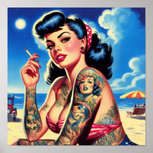 Poster Épinglette d'été rétro tatouée Bikini