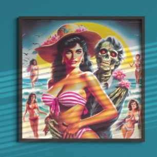 Poster Épiningle de plage de zombie effrayant