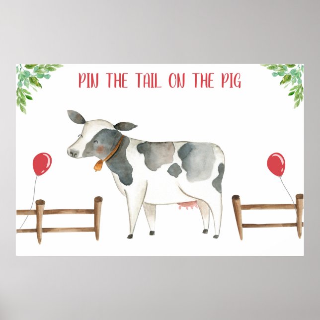 Poster Éplucher la queue Vache ferme Animaux garçon Poste (Devant)