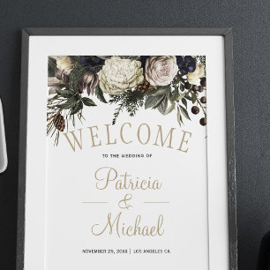 Poster Epoque blanche d'hiver élégant signe mariage d'acc