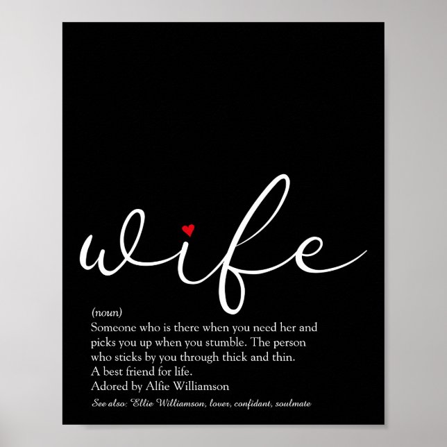 Poster Épouse Définition Script Chic Rouge Amour Coeur Am (Devant)