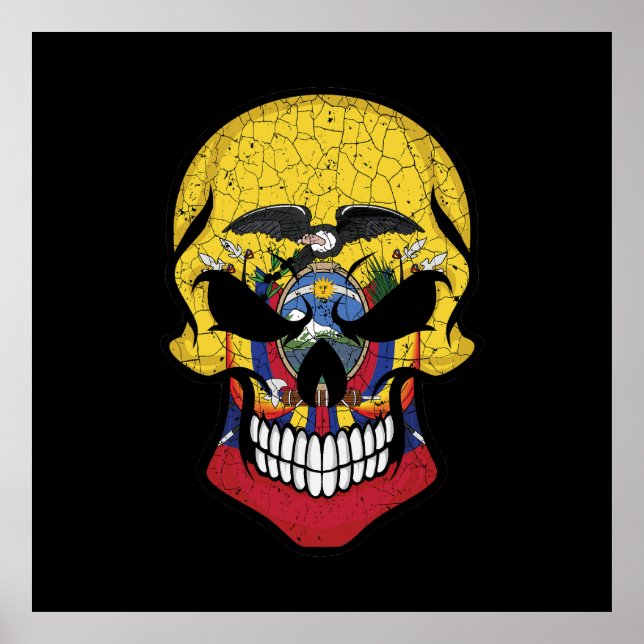 Poster Equateur Drapeau crâne souriant (Devant)