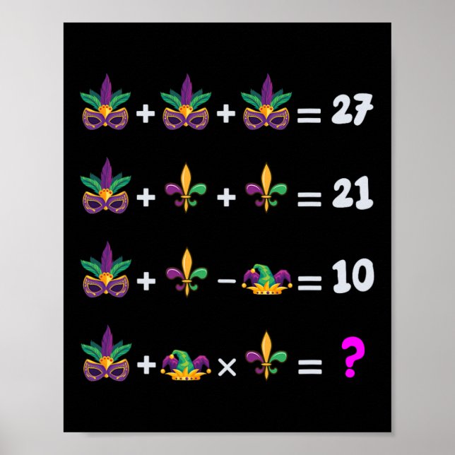 Poster Équation de maths de Mardi Gras pour les étudiants (Devant)