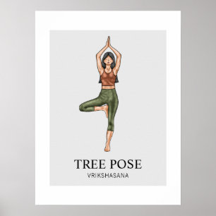 Poster Équilibre de yoga en posture de l'arbre Étirement 