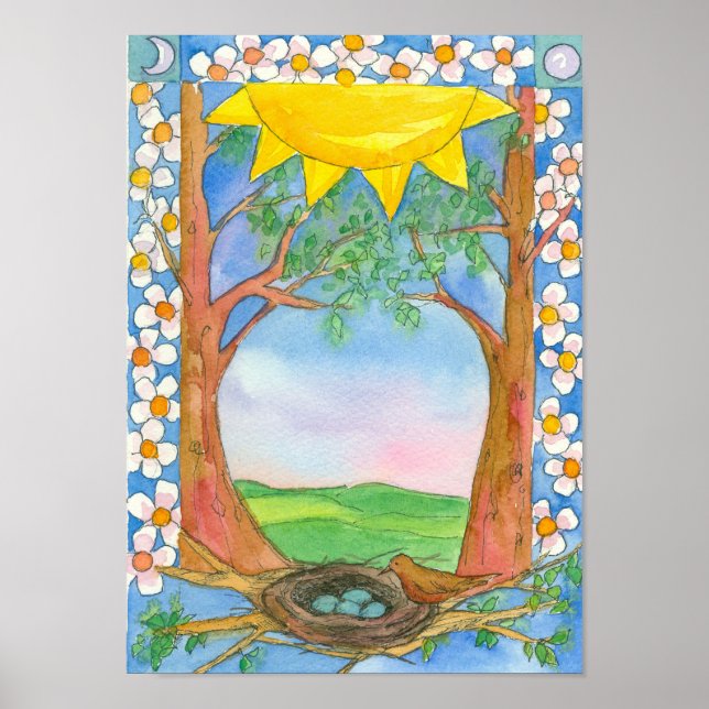 Poster Équinoxe de printemps Nid d'oiseaux Sunshine Trees (Devant)