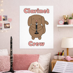 Poster Équipage de clarinette mignon Chien musicien brun