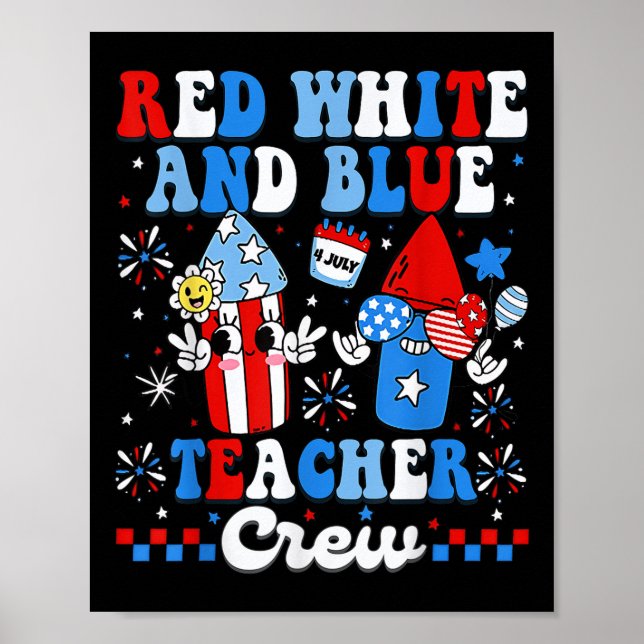 Poster Équipage d'enseignant rouge blanc et bleu drapeau  (Devant)