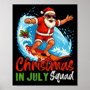 Poster Équipe de Noël en Juillet Santa Claus Surfant l'Ét