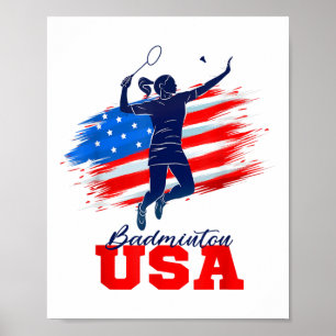 Poster Équipe de soutien Badminton Usa Drapeau Américain