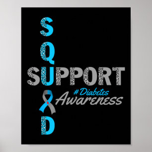 Poster Équipe de soutien T1d T2d Diabetes gris bleu ruban