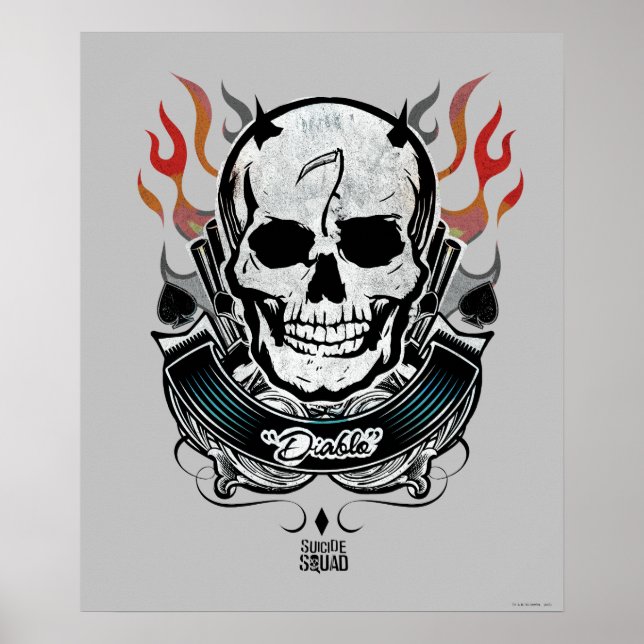 Poster Équipe de suicide | Diablo Skull & Flames Tattoo A (Devant)