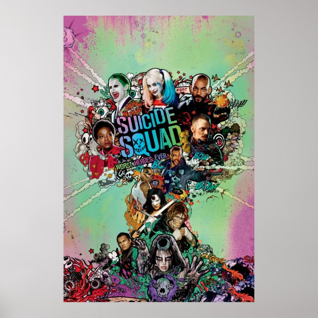 Poster Équipe de suicide | Explosion de nuages de champig (Devant)