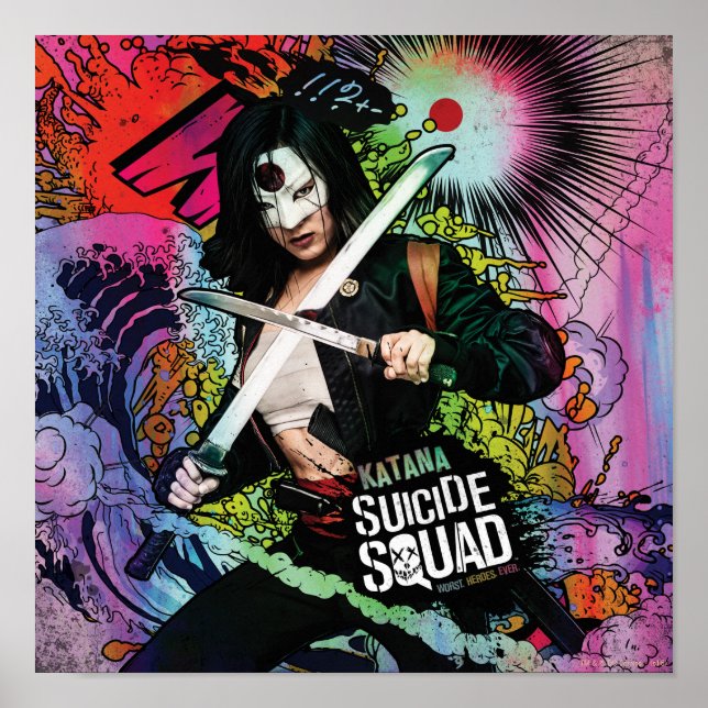 Poster Équipe de suicide | Graffiti de caractères Katana (Devant)