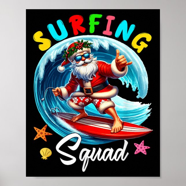 Poster Équipe De Surf Noël En Juillet Père Noël Hawaiian  (Devant)