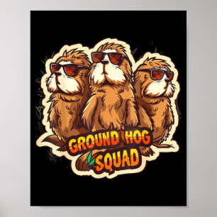 Poster Équipe du jour de la marmotte drôle printemps févr