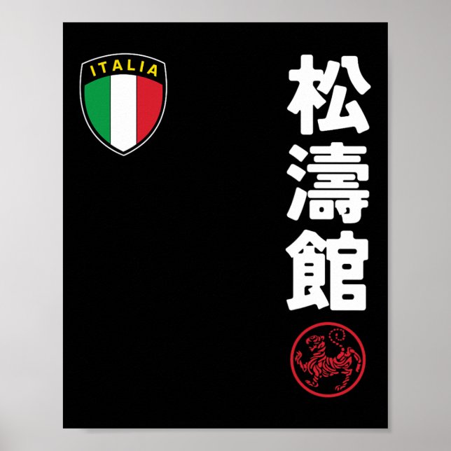 Poster Équipe Karaté Shotokan Italie Drapeau Kanji Mar ja (Devant)
