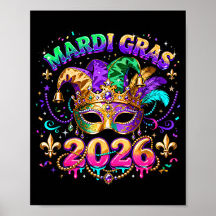 Poster Équipe Mardi Gras 2026 Masque de Carnaval Perles D