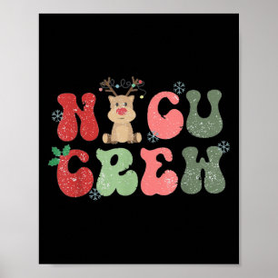 Poster Équipe Rétro Nicu Lumières de Noël Renne Néonatal