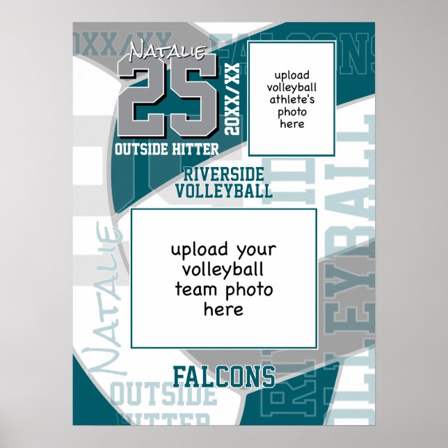 Poster Équipe turquoise grise couleurs volleyball photo d (Devant)