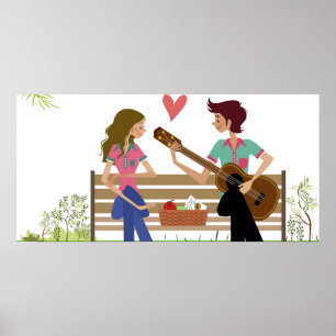 Poster Équipez jouer la guitare avec une femme près de