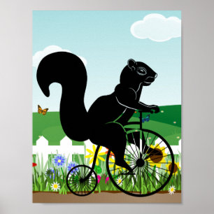 Poster Equirrel Rider sur Old Bike