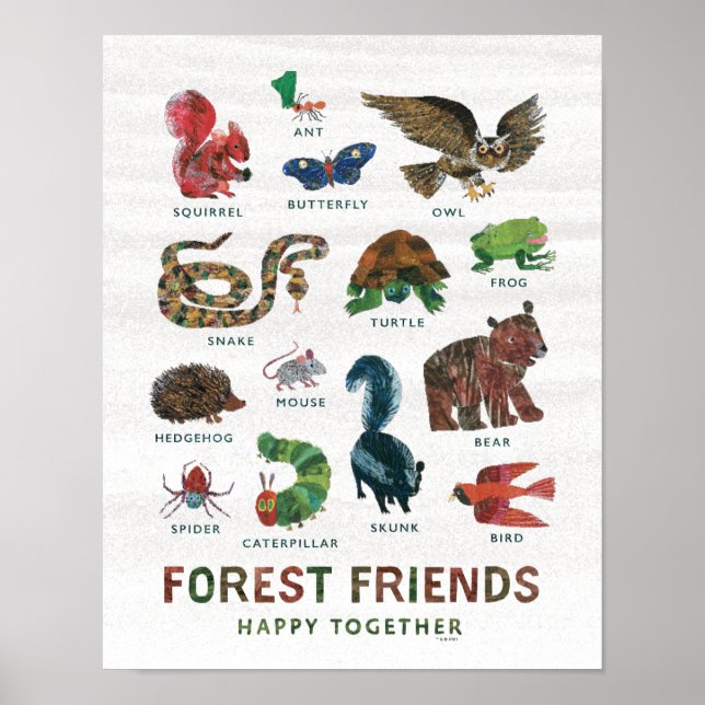 Poster Eric Carle | Les amis de la forêt heureux ensemble (Devant)