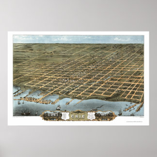 Poster Erie, PA Carte panoramique - 1870