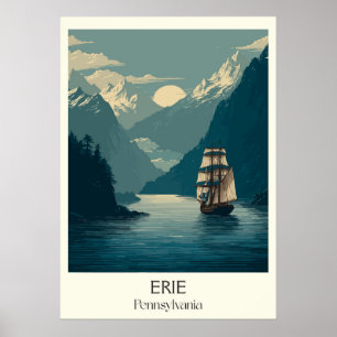 Poster Erie Pennsylvanie Vintage Lake Ship Travel Art