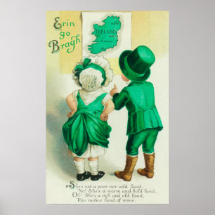 Poster Erin Go Bragh Couple regardant Irlande Carte